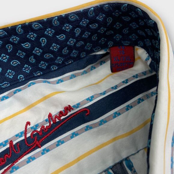 Robert Graham Dress Shirt Mens XXL Striped Southwestern Button Up Cotton Silk - Picture 7 of 15